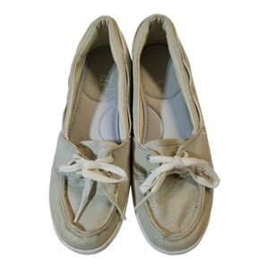 Keds Ortholite Silver Metallic Linen Boat Shoe Size 7